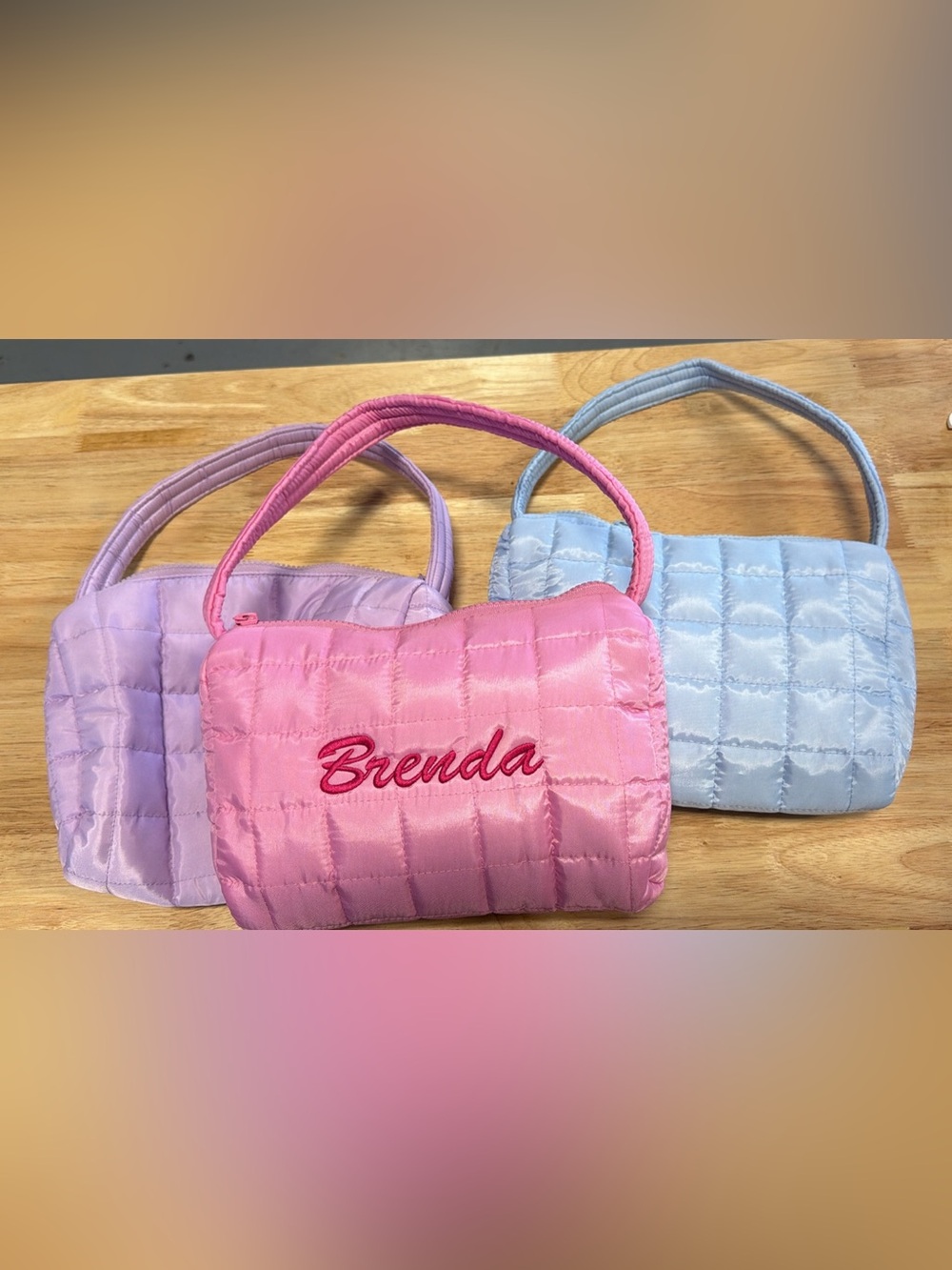 Customizable Quilted Mini Bag - Pink, Blue, or Purple